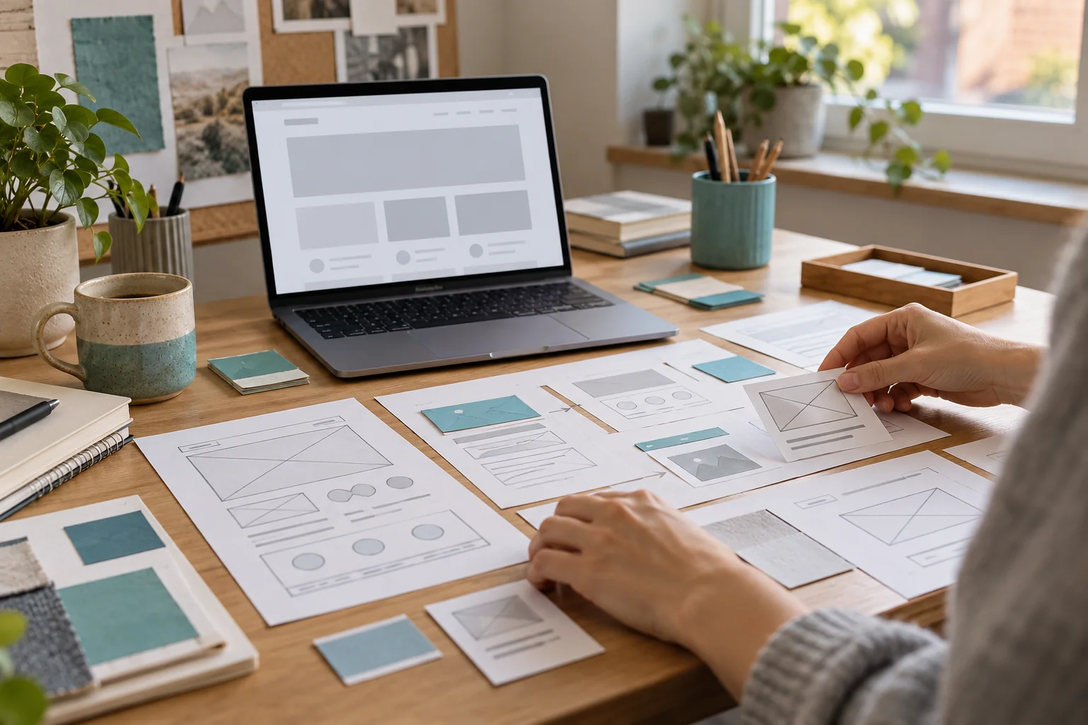 Mesa de trabajo con planificación visual de un proyecto web